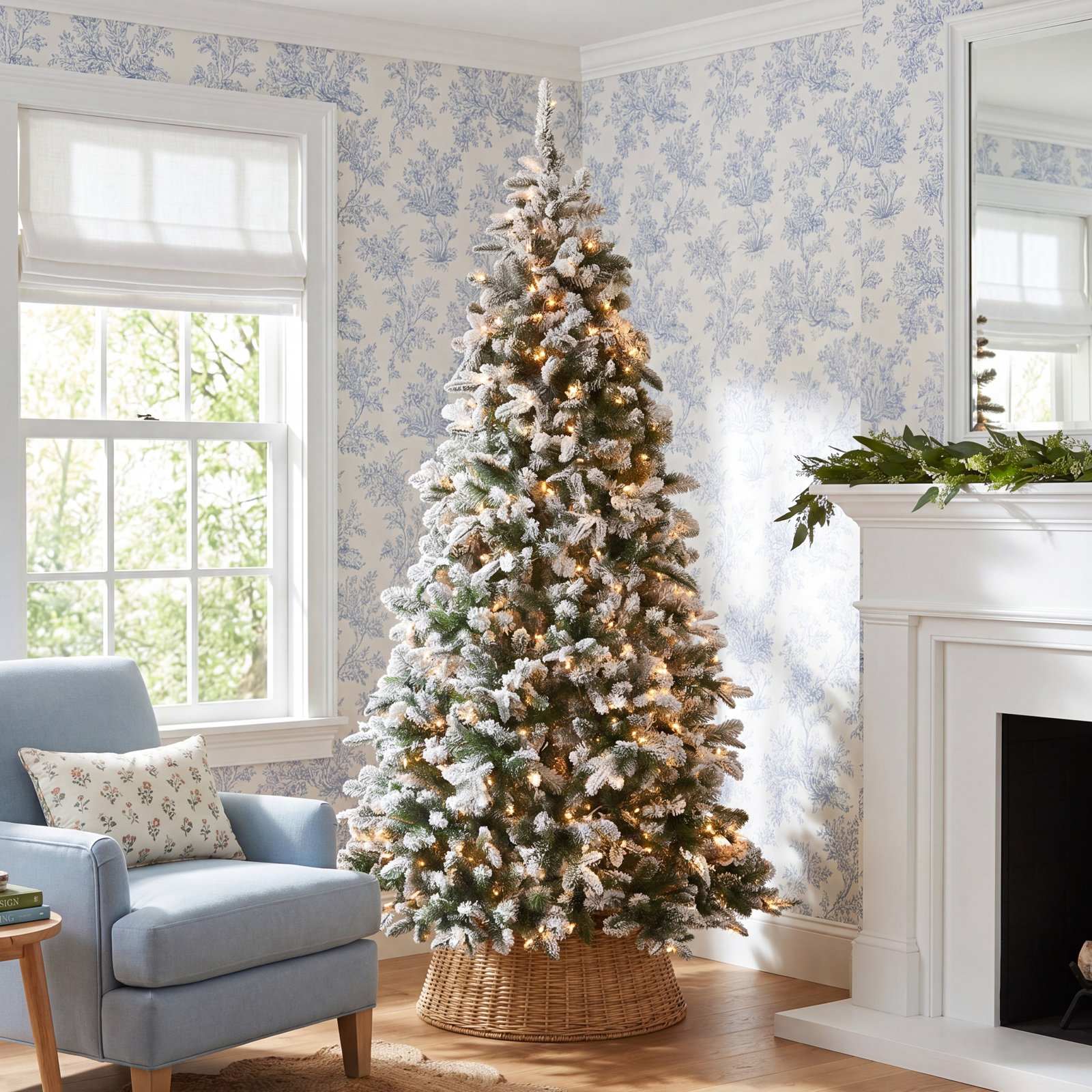 The Holiday Aisle® Snowy Everest Fir Medium Tree with Clear Lights, 7.5'