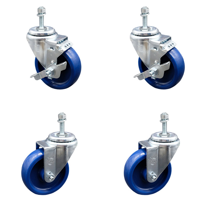 Ensemble de roulettes à tige filetée en polyuréthane 3/8 po 2 freins SCC