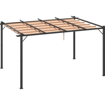 10' X 13' Aluminum Pergola With Retractable Roof - Backyard Shelter For Porch, Outdoor Function, Garden Charcoal Gray Sliding Canopy Shade Patio, Celebration, Garden, Grill Gazebo