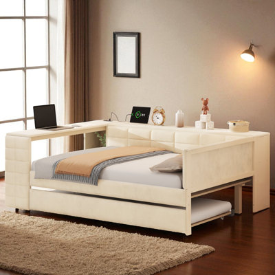 Full Upholstered Daybed With Trundle, Charging Station And Storage by Everly Quinn