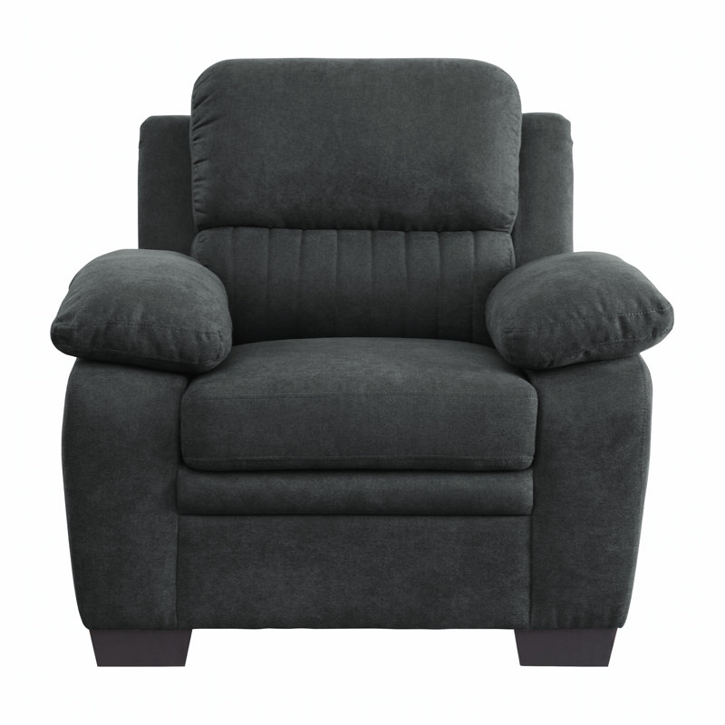 Chaise en peluche avec tissu texturé gris foncé, capitonnage et structure en bois massif pour les salons modernes, Gris foncé