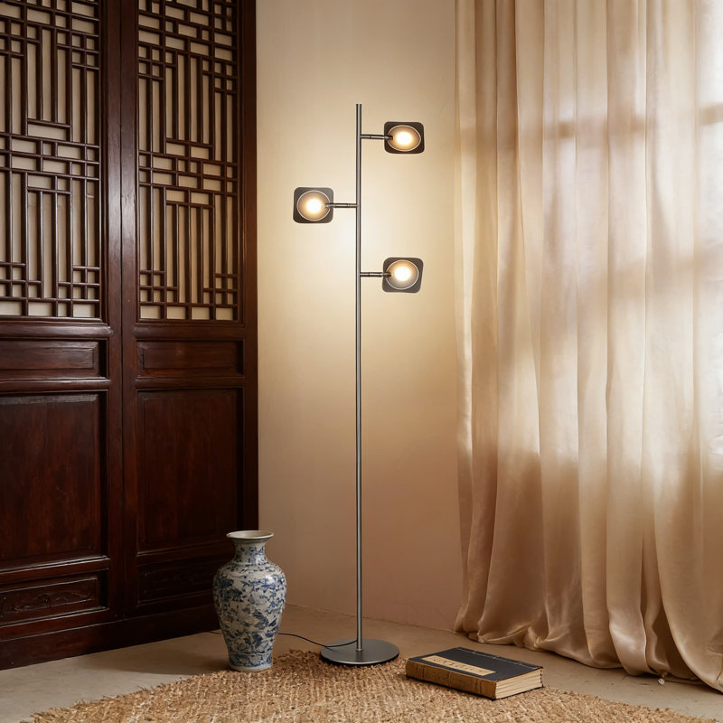 Led Tree Floor Lamp With Dimmable Adjustable Panels For Living Room, Office, And Bedroom Reading - Space-Saving Standing Lamp With 360 Degree Spotlight