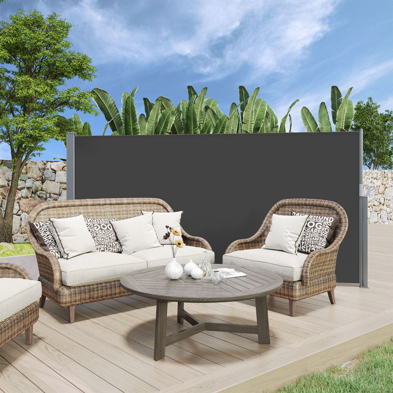 Auvent latéral rétractable en tissu, Noir, H 63 po x l 118 po