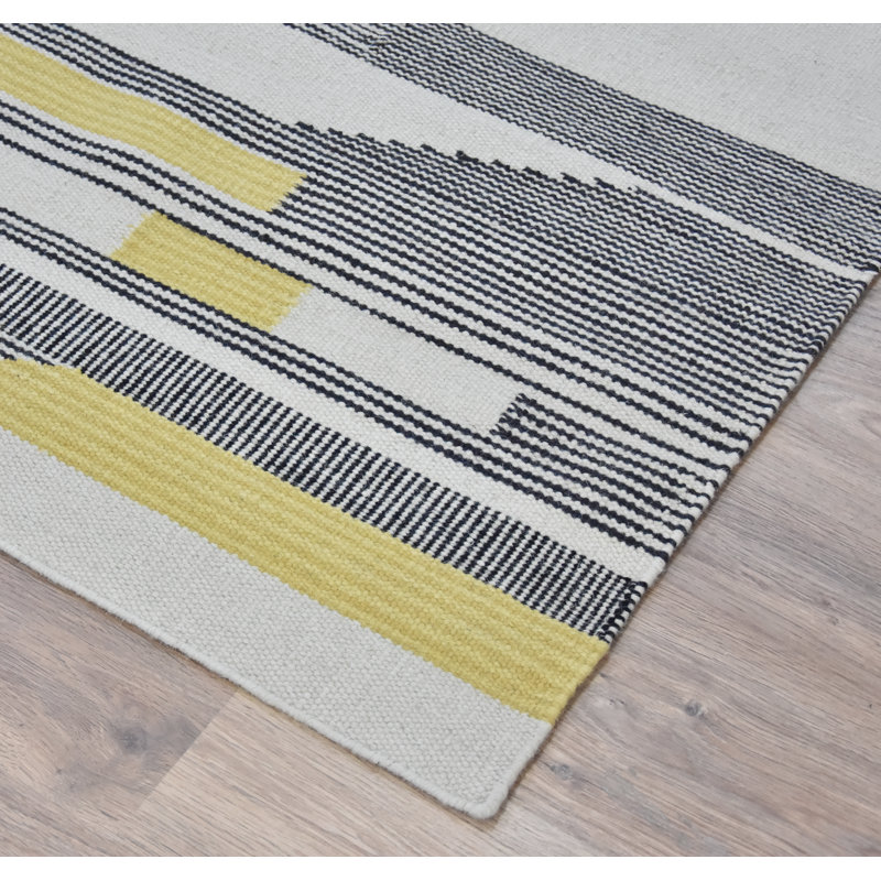 Tapis gris en laine/coton handwoven à tissage plat Izora, Rectangle 2 pi 10 po x 5 pi