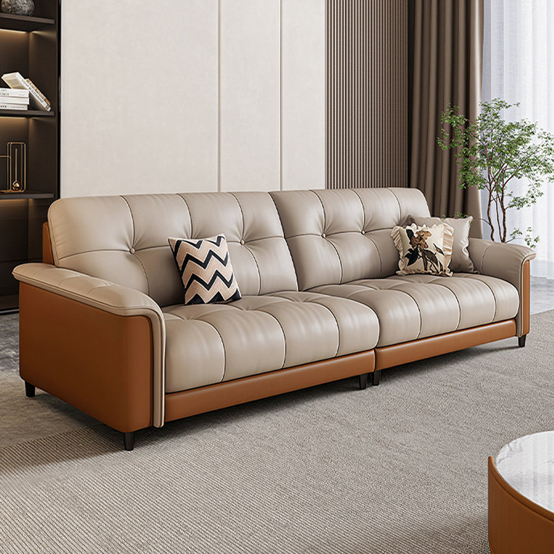 Causeuse-coussin modulaire en cuir véritable kaki et orange, Orange