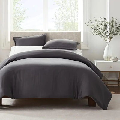 Grey Queen Duvet Cover By Simply Clean, Soft Cotton Blend For Skin- Comfort, Comfortable Wrap Bare Sleeping, Edge Stitching, Pilling After Wash, Precise Bed Fit, Safe Plant Printing