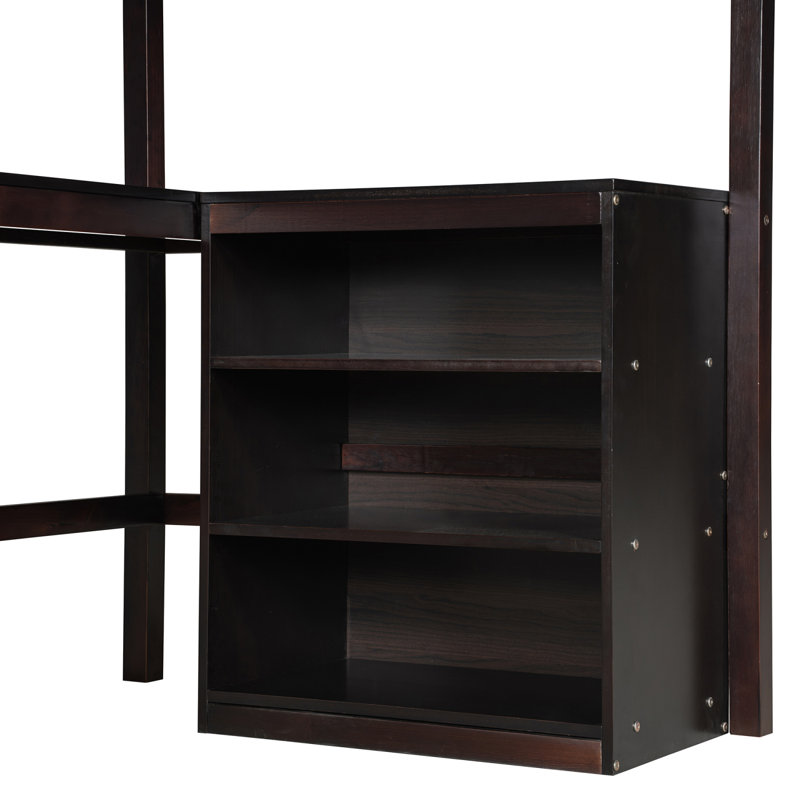 Lit mezzanine simple avec bureau et tablettes pour économiser de l'espace et dormir, Espresso