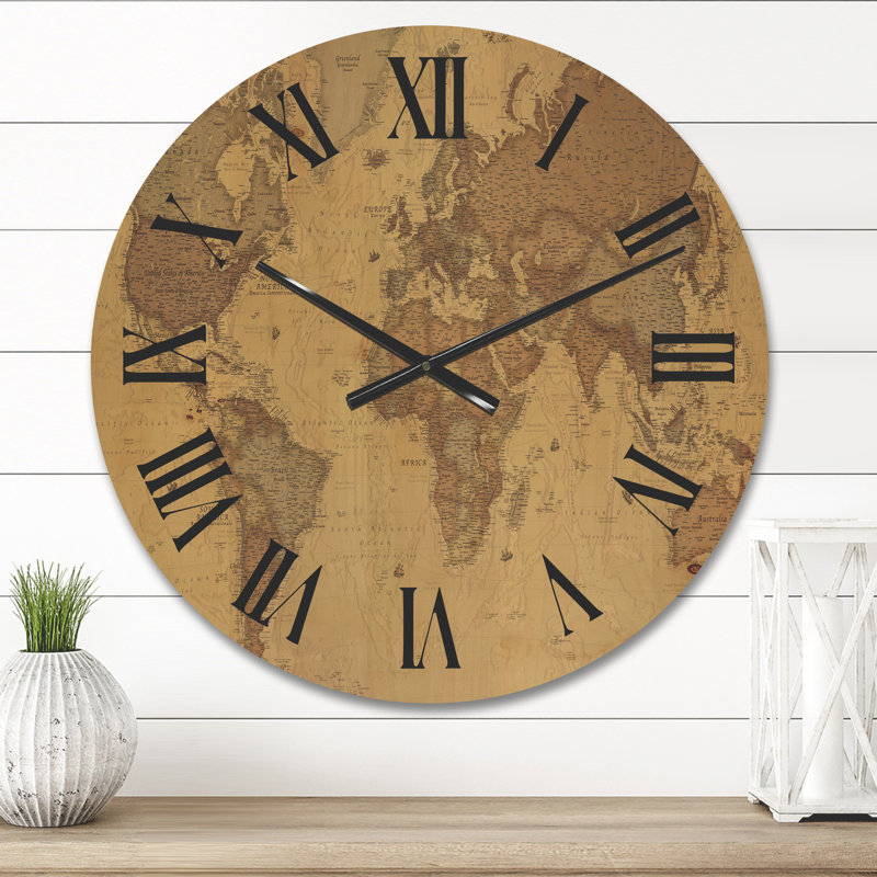 Horloge murale rétro en bois - Ancienne carte du monde III, Moyen