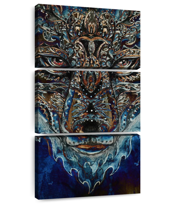 Loup bleu abstrait, H 32 po x l 15 po