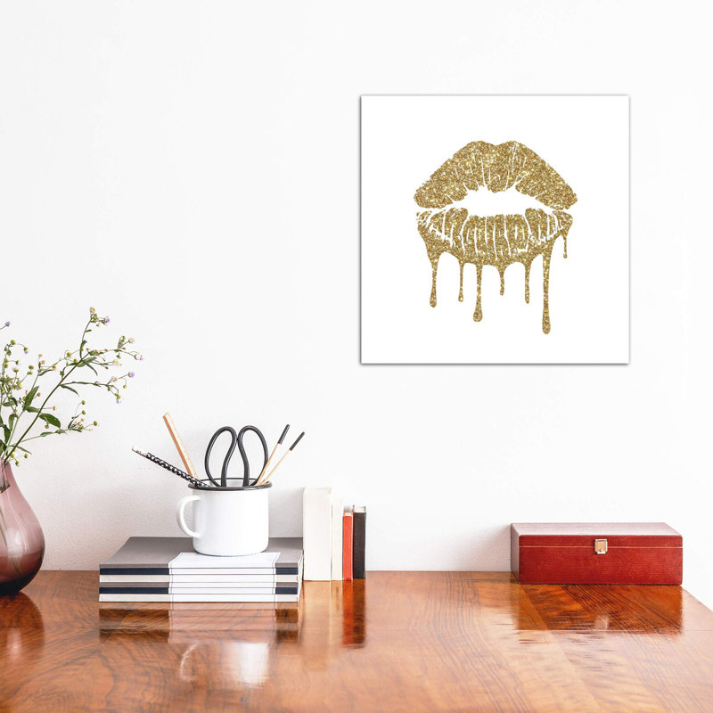 Gold Kiss Mark Drips, Square by Amanda Greenwood - Wrapped Canvas Print, 45.72 cm H x 45.72 cm W x 3.175 cm D