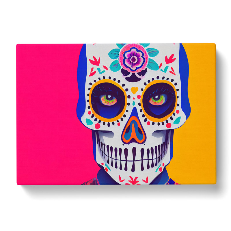 Cosmopolitan Floral Sugar Skull - Wrapped Canvas, 40cm H x 60cm W x 3cm D