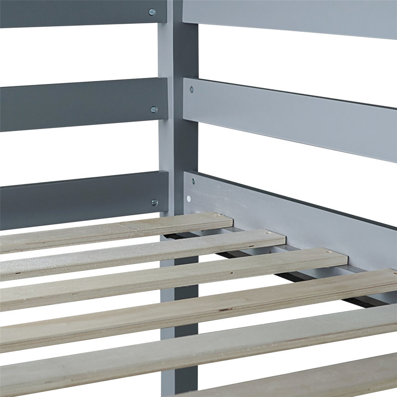 Loft Bed, Wood Loft Bed With Guardrail And Built-In Desk, Grey