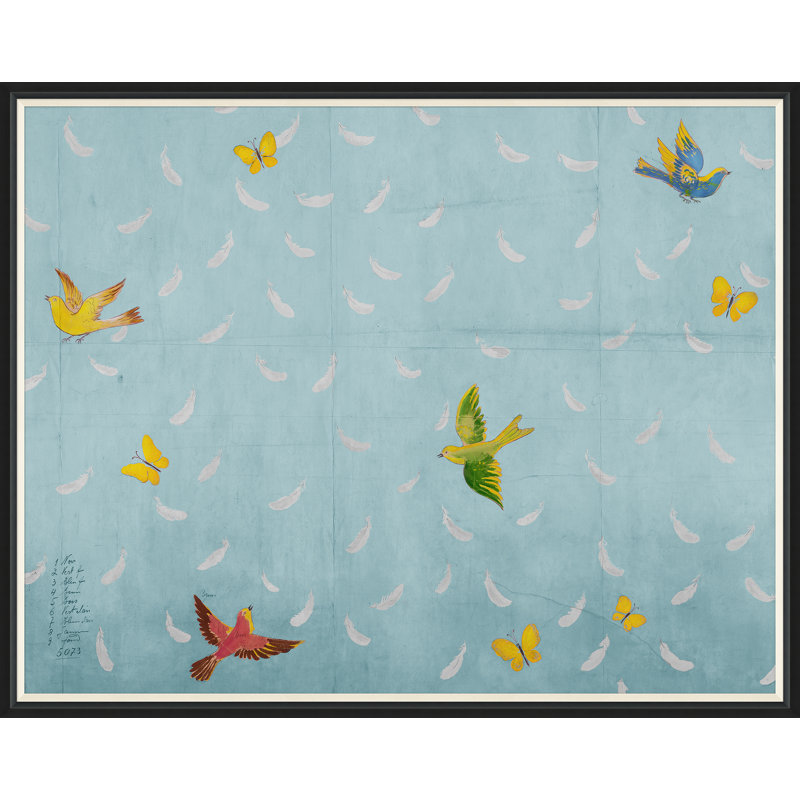 «Blue Feathers» par Paule Marrot - impression, Cadre noir, H 43 po x l 54 po x P 1,25 po
