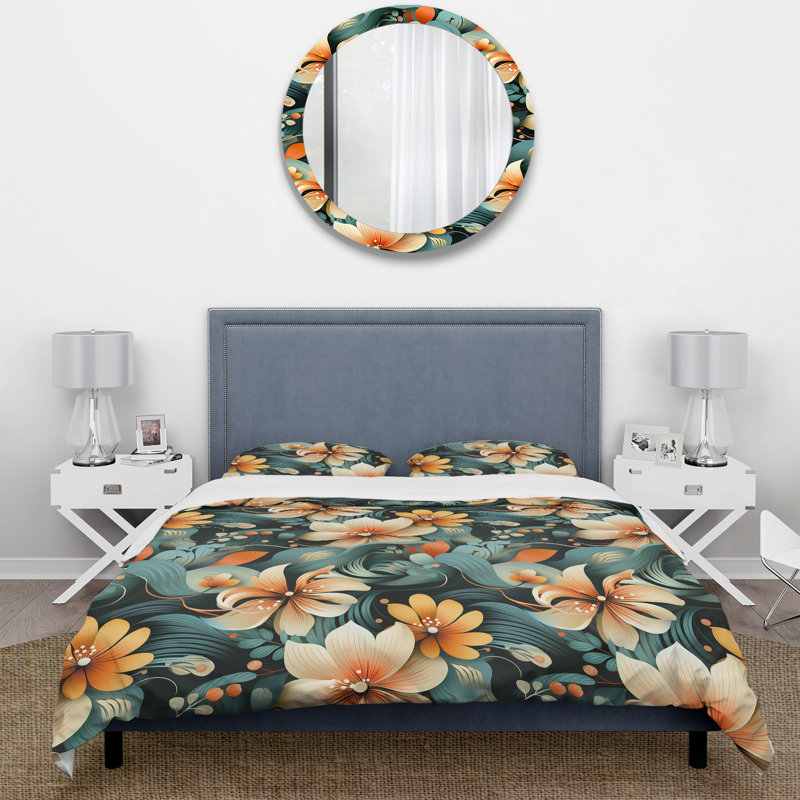 Ensemble de housse de couette Pastel Flower Retro Revival Collage II, Housse de couette pour grand lit et 2 taies décor