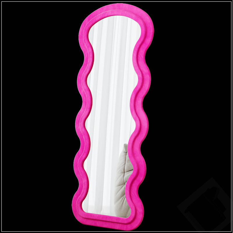 Flannel Full Length Wavy Rose Floor Mirror With Stand For Bedroom And Living Room, Hanging Or Leaning Against The Wall