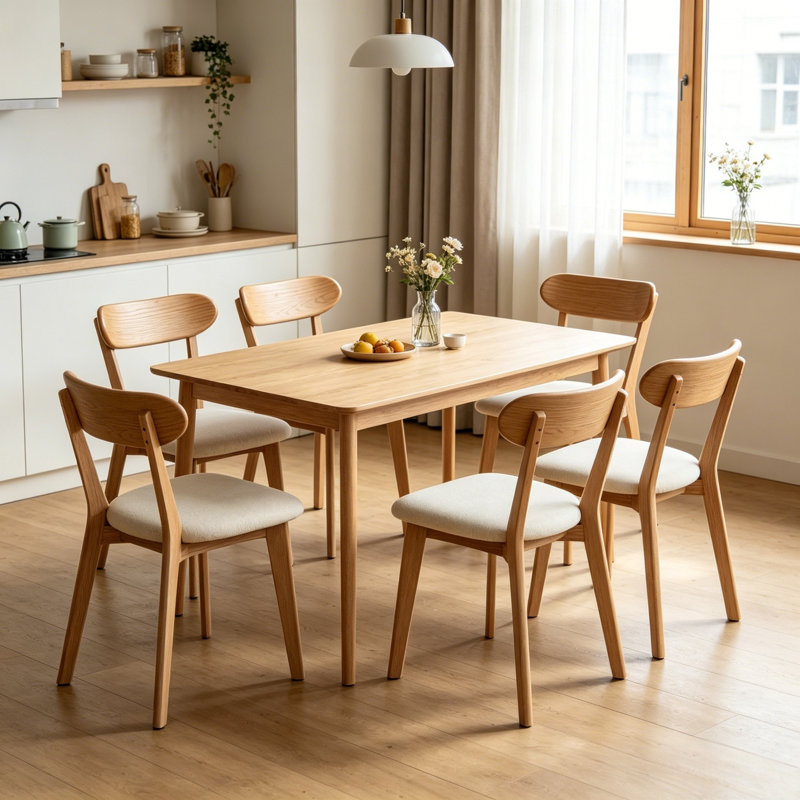 Chaises de salle à manger rembourrées Hoopes, Bois naturel, Beige, 6