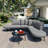 Half- Moon Curved Outdoor Sofa Set with Coffee Table and Backrest Cushions-1453113189
