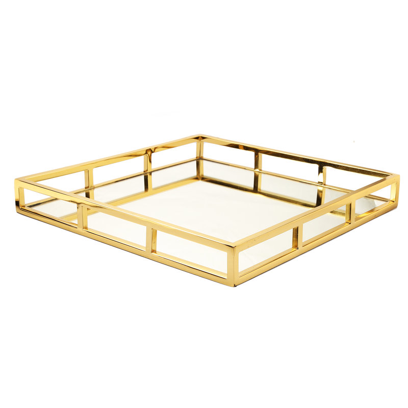 Plateau de coiffeuse en verre, Or, H 2 po x l 15,75 po x P 15,75 po