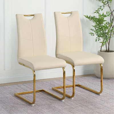 Chaise de salle à manger Modern Pu, chaise rembourrée, pieds en métal doré, cuisine, salon, chambre à coucher, chaise d'appoint (ensemble de 2)