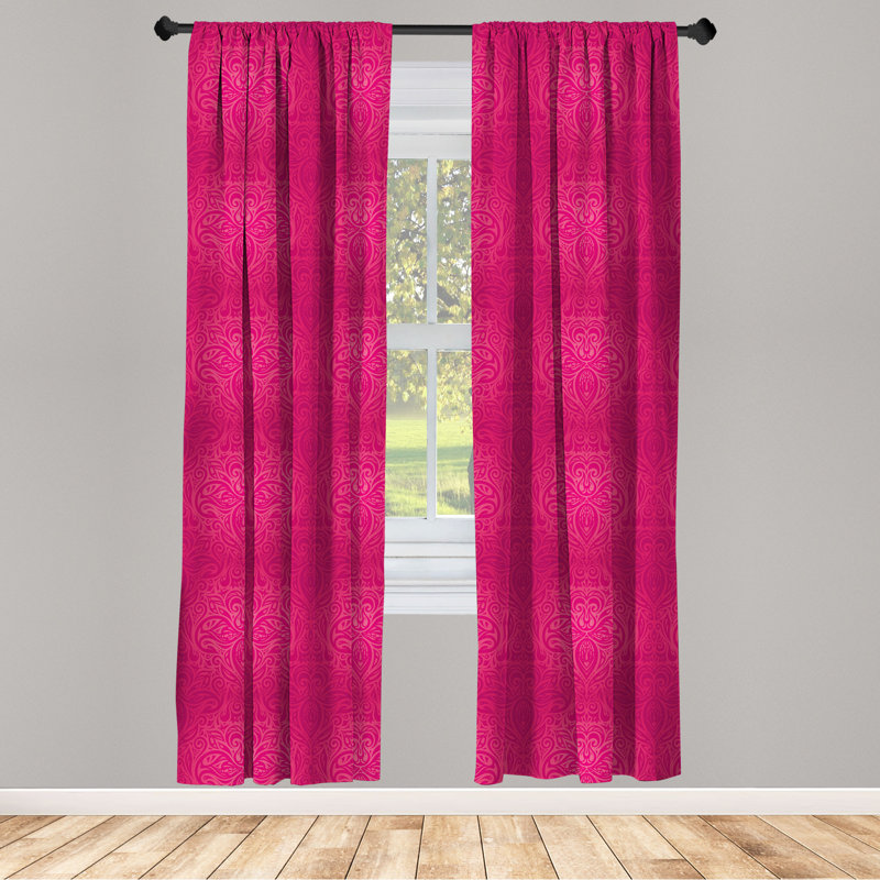 Victorian Magenta Hot Pink Floral Polyester Curtain Panels, 28" x 95"