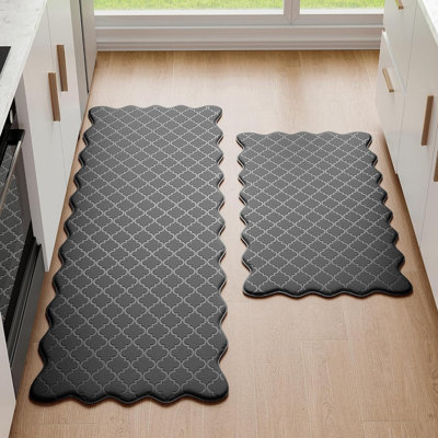 Arenarug Scalloped Embossed Kitchen Mat – Black – Cushioned Anti-Fatigue, Waterproof Foam, Non-Slip, Washable, Standing Comfort For Kitchen/Office/Laundry