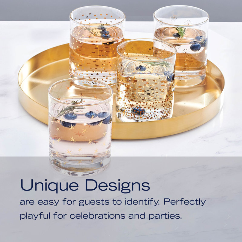 Gold and Silver Patterned Double Old Fashioned Glasses Set of 4
