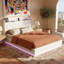 European Double & King Size Velvet Ottoman Bed With Surround LED Lights, Storage Frame With Charging Port, White-1558286873