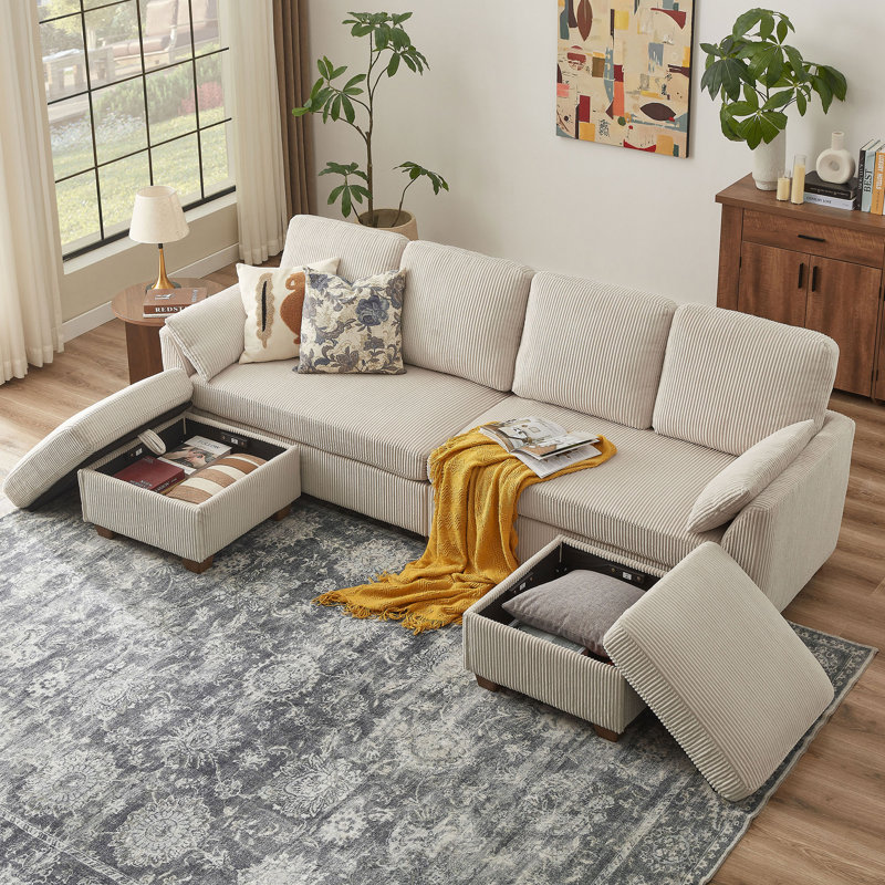 Canapé modulaire en L Aribold, Beige