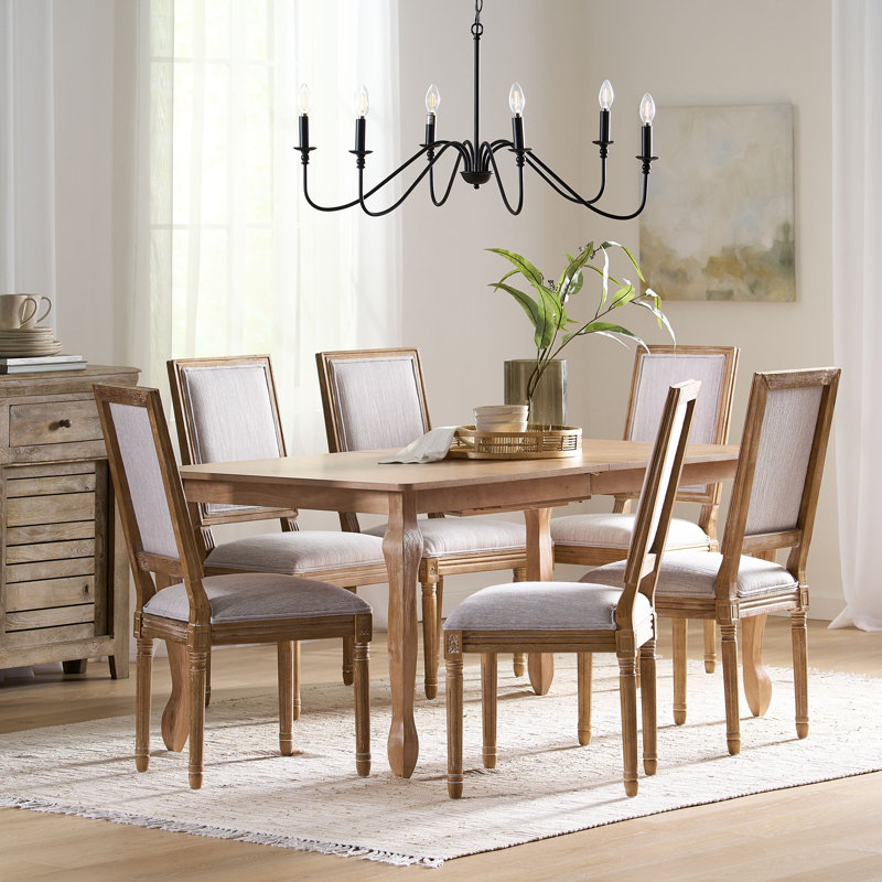 Ensemble de salle à manger extensible 7 pièces Phebe, Naturel, Beige / naturel