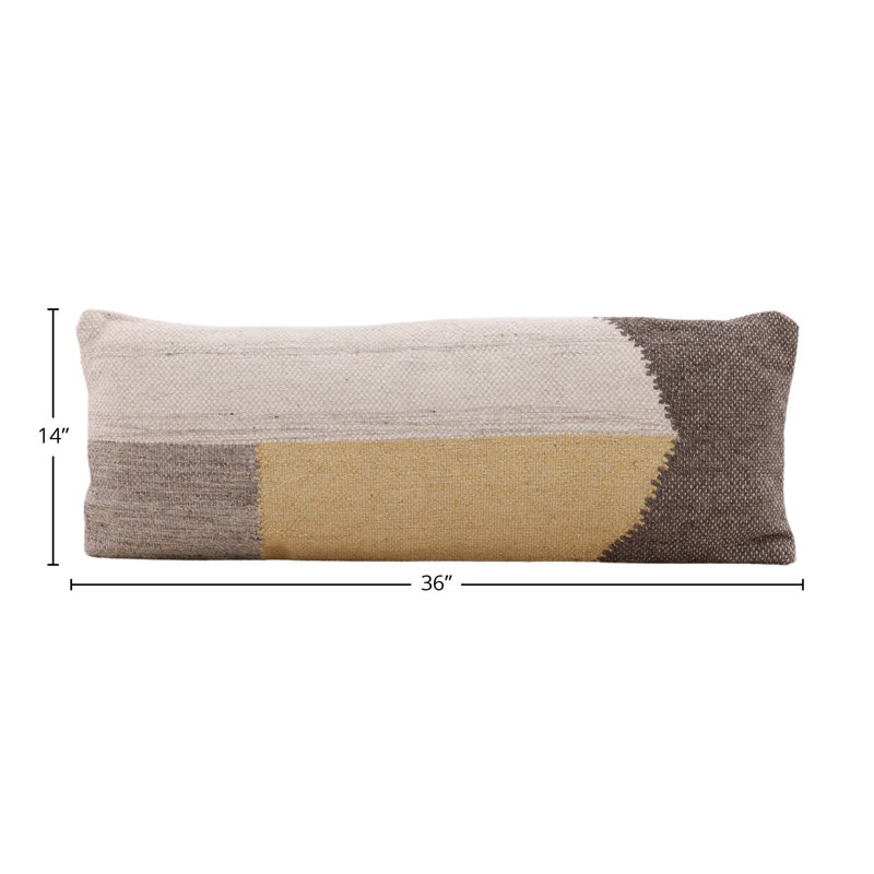 Coussin en laine tissé à la main Christensen, jaune multicolore, Rectangulaire H 14 po x l 36 po