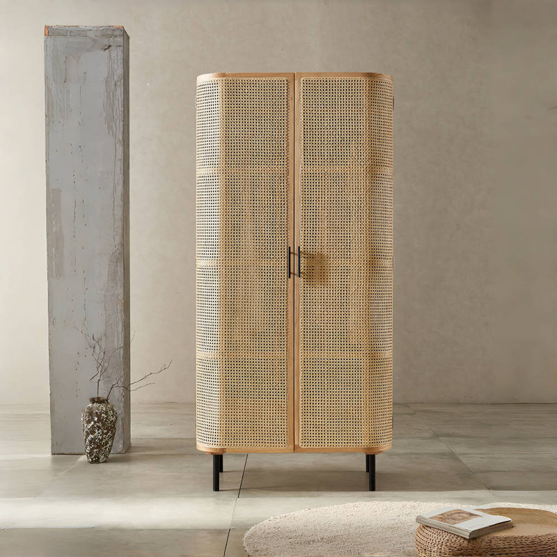 Simple Solid Wood Double-door Wardrobe, Burlywood