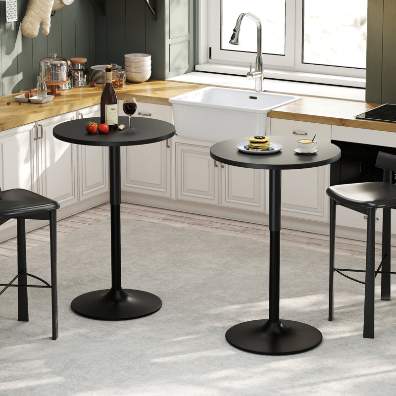 Set of 2 Modern 23.6" Round Dining Tables, Adjustable Height Swivel Base Pedestal Tables for Kitchen, Breakfast Nook