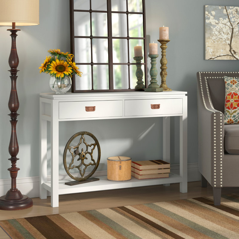 Ratner Wood Occasional Entryway Console Sofa Table With Storage Shelf / 2 Drawers