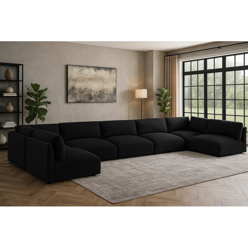 Canapé modulaire réversible en coin Hyrie, Tissu de polyester noir