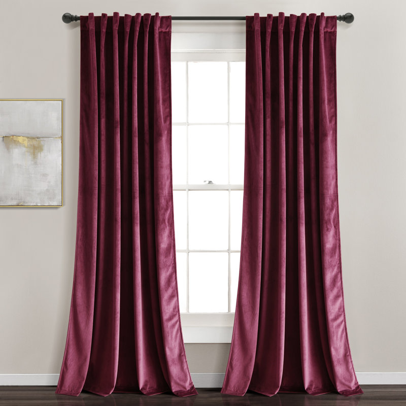 Prima Velvet Solid Velvet Room Darkening Curtain Pair, Plum, 54"W x 84"L