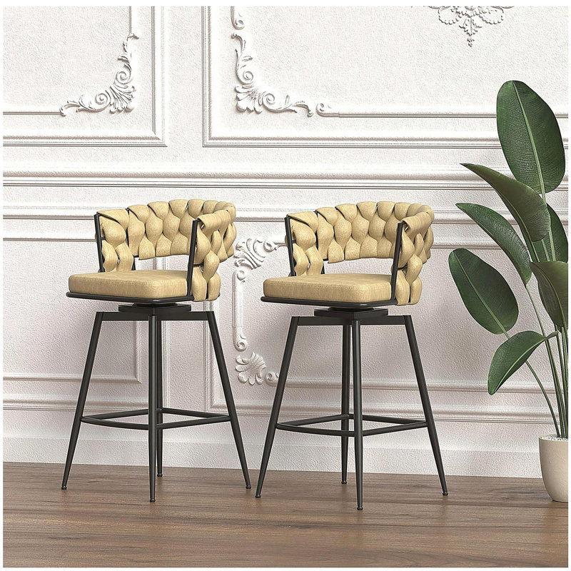 Ensemble de 2 tabourets de bar, chaise d'îlot de cuisine non réglable, tabouret de bar rotatif à 360 degrés avec dossier et repose-pieds