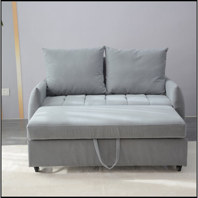 Canapé-lit convertible moderne 3 en 1 avec canapé-lit, canapé-lit convertible, futon bleu clair avec 2 coussins et poches de rangement latérales, dossier réglable en velours, pour le salon