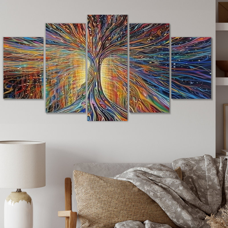 «The Energy Of A Mystical Radiant Tree I», impression d'art mural paysage - 5 panneaux