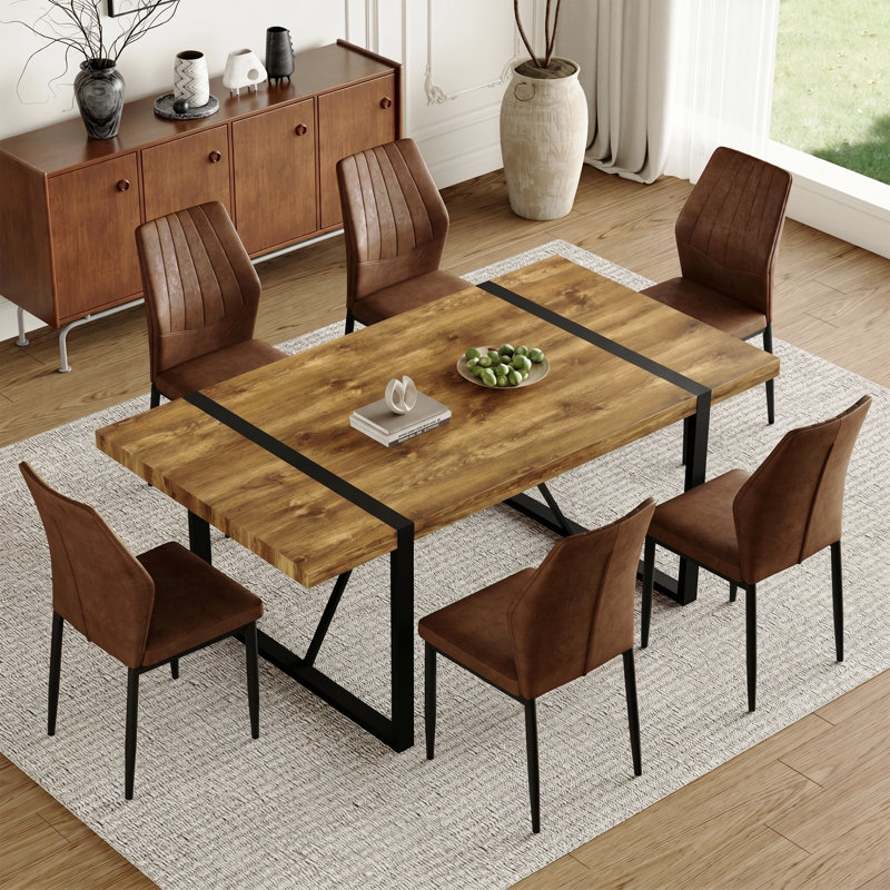 Ensemble de table de salle à manger en bois pour table rectangulaire 6，71 "avec structure en métal et finition naturelle