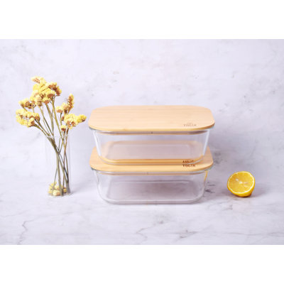 Yogik Set Of 2 Rectangular High Borosilicate Glass Food Storage Containers 2260ml With Eco-friendly Bamboo Lids - Plastic Free - Phthalate Free - Lfgb Approved - Ovenproof Glass Up To 520 ‘c