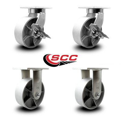 Heavy Duty Semi Steel Cast Iron Wheel Caster Set 2 Brakes 2 Rigid SCC