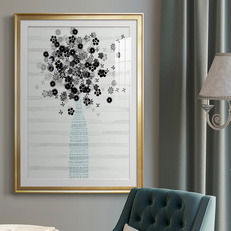Bouquet de noir et blanc - Cadre photo, reproduction d'art sur papier, H 26,5 po x l 36,5 po x P 1,5 po, Or