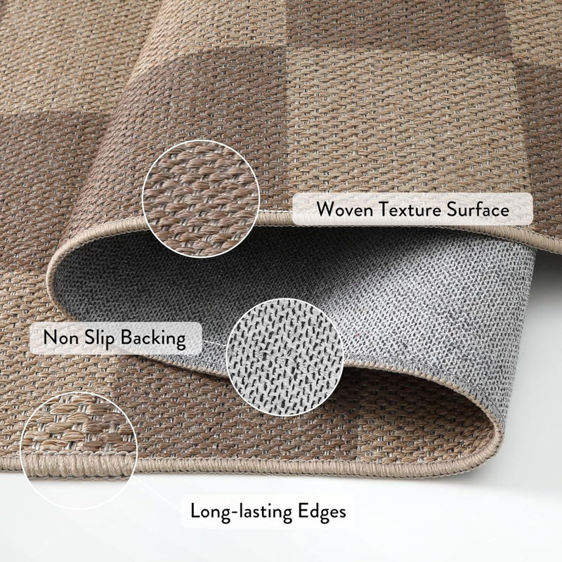 Vilena Checkerboard Pattern Washable Area Rug - Bold Textured Design for Living Room, Bedroom, or Kitchen Decor
