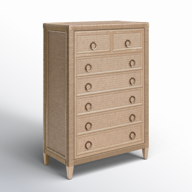 Sabal Bay 7 Drawer Wicker Chest, Bisque, Satin Brass