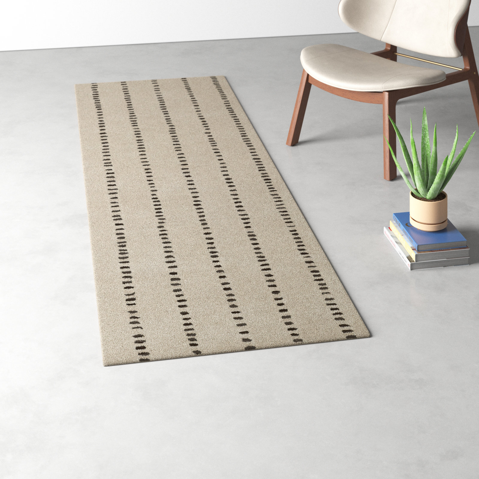 Austen Beige Hand-Tufted Striped Wool Rug, Runner 2'6" x 8'