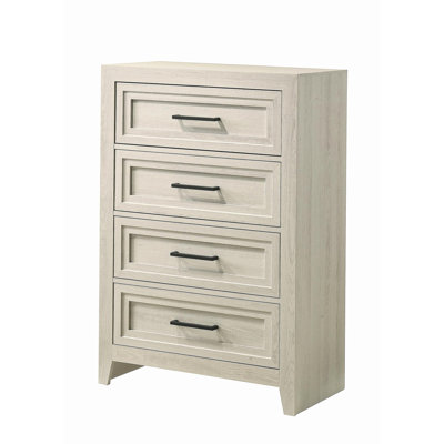 1pc Contemporary Four Drawer Chest Geometric Design Off-White Finish Wooden Furniture
