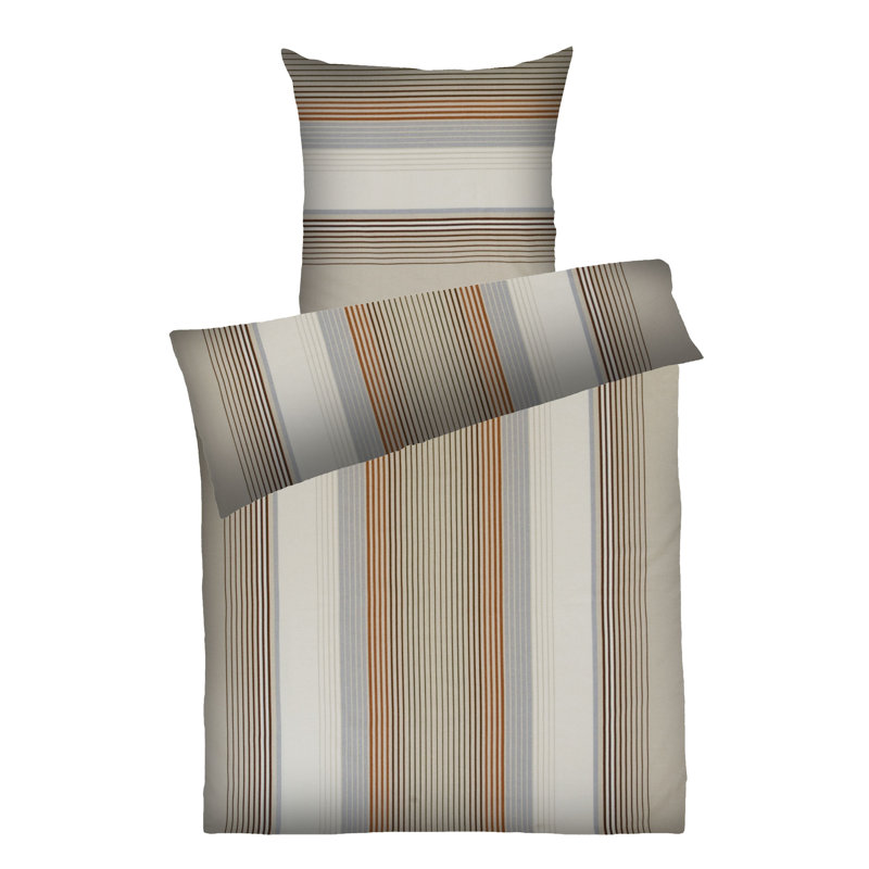 Striped Duvet Cover Set with Pillowcases, Beige, 155 x 200cm Duvet Cover + 1 Pillowcase
