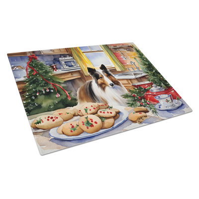 Sheltie Christmas Cookies Glass Cutting Board