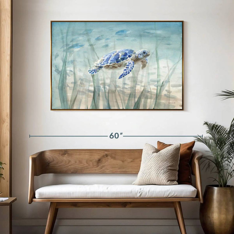 Tortue sous-marine, 46 po x 31 po, Cadre flottant doré