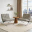 Fauteuil d'appoint moderne capitonné en cuir synthétique gris avec structure en acier inoxydable-1796561064